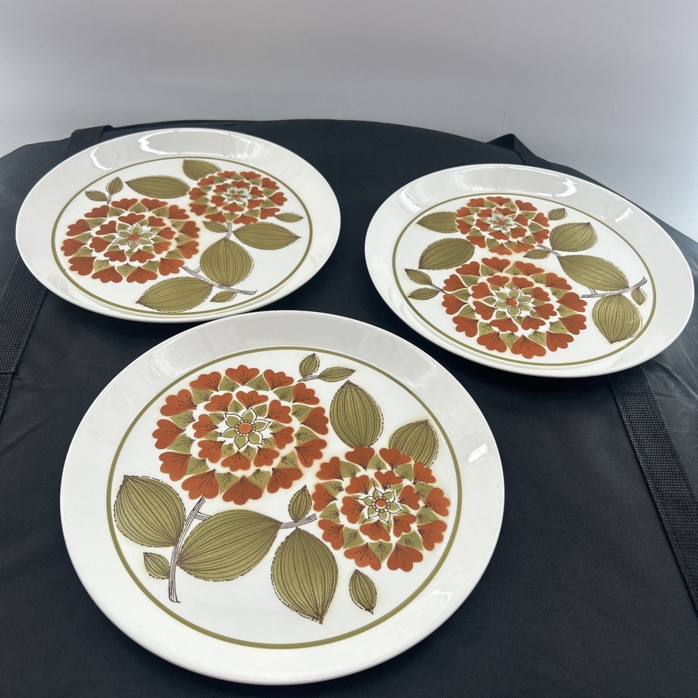 Rare MCM SET (3) MIKASA DUPLEX  ENGLEWOOD BY BEN SEIBEL DINNER PLATES - 10 1/2"